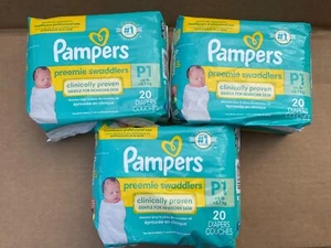 Pampers P1 Preemie Swaddlers 6 libbre 20 ct. Ospedali #1 Scelta (Confezione da 3) - Foto 1 di 5