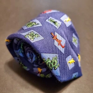 Blue Reptile Geometric Tie 52x3" Unbranded Short Tie Perfect for a Youngster - Picture 1 of 5