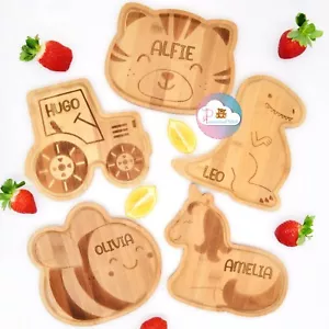 Platos de bebé personalizados | Regalos con nombre para niños pequeños | Lindos platos de bambú orgánico para niños - Imagen 1 de 45