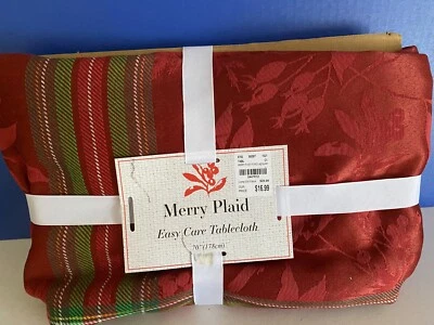 Mantel Navidad Redondo Feliz Cuadros 70 x 52 Nuevo Rojo Verde Foto 1 de 4