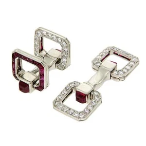 Men'a Stud Fashion Unique Design Men's Cuffinks With Pink Ruby & White CZ 925 SS - Picture 1 of 2