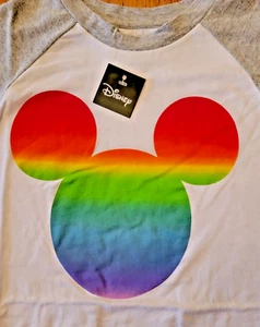 Disney Mickey Mouse Adult Graphic Tee Rainbow Mickey White Size Small New - Picture 1 of 4