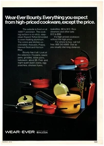 Anuncio impreso Alcoa Wear-Ever 1972, estilo años 70 colorido utensilios de cocina ollas sartenes recompensa - Imagen 1 de 1