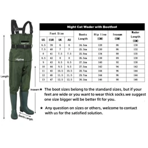 Waterproof Chest Waders Nylon 2-Ply Rubber Bootfoot 6-13 size Hunting Fishing - Picture 1 of 21