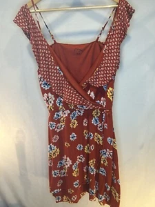 Art Class Girls Red Floral Sun Dress 14 / 16 XL Spaghetti Straps Shoulder Hang - Picture 1 of 13