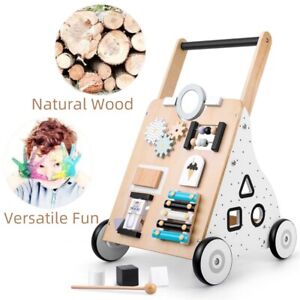 Wooden Activity Baby Push Walker Play Toy Push balance Walker Toy w Busy Board