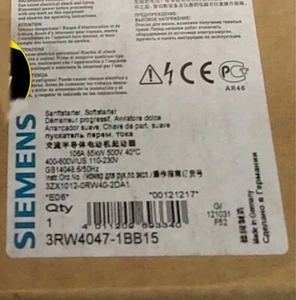 3RW40471BB15 NUOVO SIEMENS 3RW4047-1BB15 SIRIUS Soft Starter S3 106 A 75 kW/500 V - Foto 1 di 3