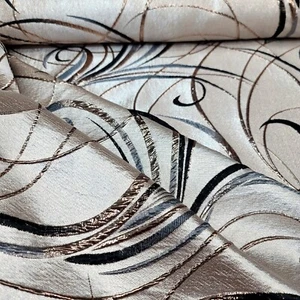 Fabric By The Yard Brocade Jacquard Swirl Metallic Geometric Gold Charcoal Beige - Picture 1 of 8