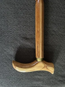 Vintage Wood Turned Walking Stick Ribbed Comfort Handle 34 " Long - Picture 1 of 7