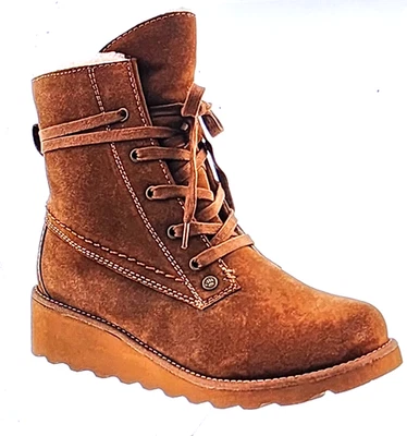 Botas con corbata al tobillo de gamuza BEARPAW Krista NeverWet marrón claro suela de cuña para mujer 11 M Foto 1 de 4