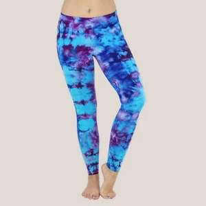 NWT Blueberry Ice Dye Yoga Leggings Blue Tie Dye Cotton Spandex Pants | Sz S - Picture 1 of 3