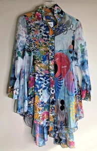 Feratelli Sz Medium Sheer Tunic Art to Wear Blouse Long Sleeves Asymmetrical - Picture 1 of 17