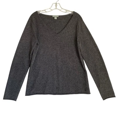 Geneva Cashmere V-neck Sweater Women XL Heather Gray Pullover Minimalist - Image 1 of 4