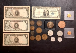 Mixed Coin lot Silver - Copper round - British pennies - paper money lot of 20 - Picture 1 of 16