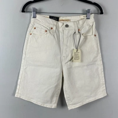 Levi's Premium Ribcage Bermuda White Denim Shorts Size 25 High Waist - Image 1 of 4
