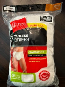 Hanes 100% Cotton White Briefs Underwear Big Comfort 3XL 48" - 50" Pack Of 7 NEW - Picture 1 of 2