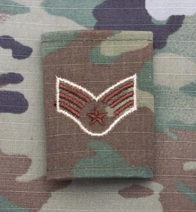 Military Patch US Air Force Senior Airman SrA/E-4 Jacket Tab Rank OCP Brown - Picture 1 of 2