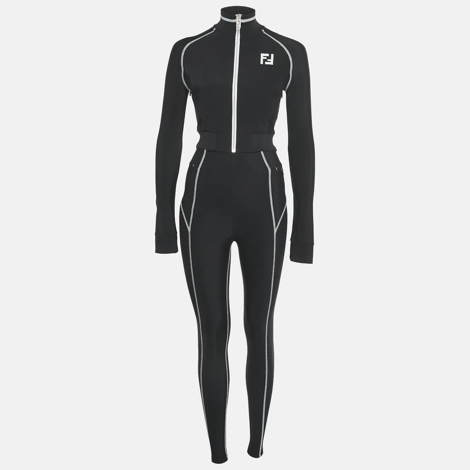 Conjunto Chaqueta y Leggings Fendi Negro Estampado Zucca Jersey Técnico Cremallera XS Foto 1 de 4