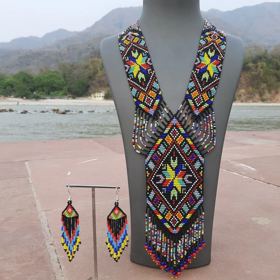 Collar de cuentas de semillas hecho a mano estilo americano collar de cuentas boho pendiente Foto 1 de 1