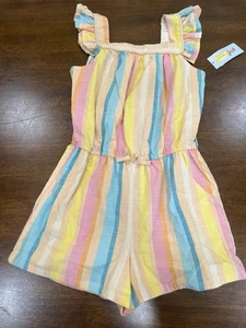 Girls' Flutter Sleeve Romper - Cat & Jack Multicolor Stripe L (10/12) - Picture 1 of 2