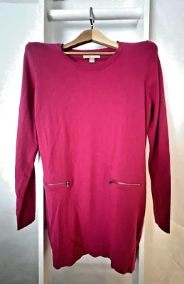 Michael Kors 针织迷你连衣裙女式 L Fuchsia 粉红色轻便毛衣 Lg Slv — 第 1/4 张图片