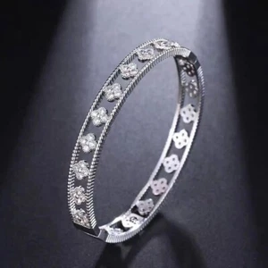 2Ct Moissanite Set Quattro Trifoglio 2pcs Bracelet 14K White-Yellow Placcato Oro - Picture 1 of 10