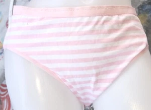 Victorias secret XL Rare Vintage Cotton Brief Pink White Striped Logo Panty - Picture 1 of 3
