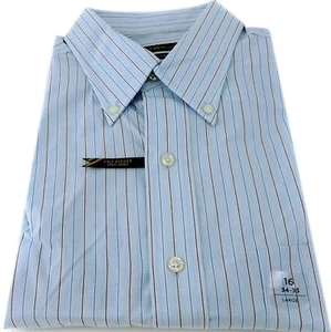 Club Room 100% Cotton Dress Shirt Light Blue Striped Burgundy 16 34/35 L - Picture 1 of 1