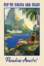 1940s Fly to the South Sea Isles Tropical Vintage Style Travel Poster - 20x30