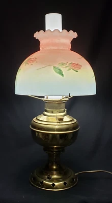 Converted to Electric Rochester Pat Sept 14 1886 Oil Lamp Hand Painted MG Shade - Image 1 of 4