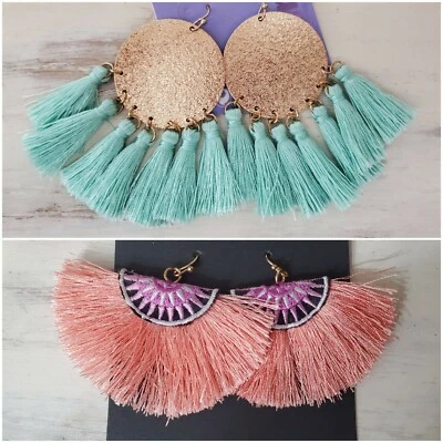 Pendientes borla mujer, 2 pares, 1 menta y 1 coral, nuevos Foto 1 de 4