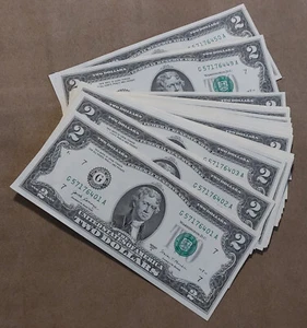 25 SEQUENTIAL 2007-A UNC $2 Dollar Bills 1/4 Pack CONSECUTIVE # Chicago G Dist. - Picture 1 of 2