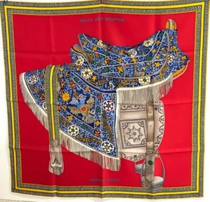 Hermes Selle des Steppes Silk 90cm Scarf Rouge Red Jaune 04 New - Picture 1 of 5