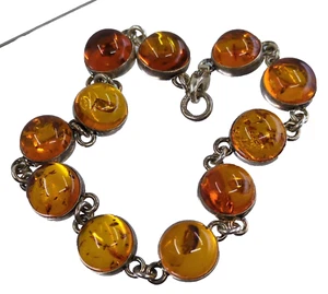 V-8 Vintage Sterling Silver 925 Round Natural Baltic Amber Link Bracelet 8" - Bild 1 von 9