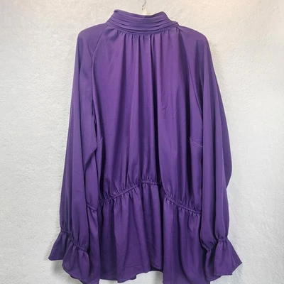 Ashley Stewart Purple Ruffle Tunic Top Womens 26 28 Plus Career Office Preppy - image 1 of 4