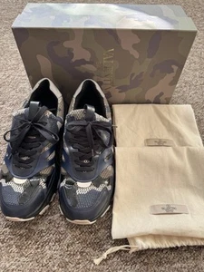 VALENTINO Hombre Azul Marino Tela-Cuero Camuflaje Tenis Reino Unido Talla 8/EU42 - Imagen 1 de 16