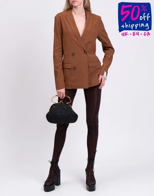 PVP €650 Medias ALEX PERRY UK6 US IT XS Marrón Elastizado Estrás Foto 1 de 4