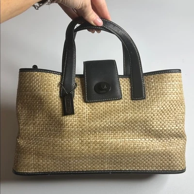 Auténtico Bolso de Mano Coach Vintage Paja Ratán Pequeño Cuero COJ6183 Leer Foto 1 de 4