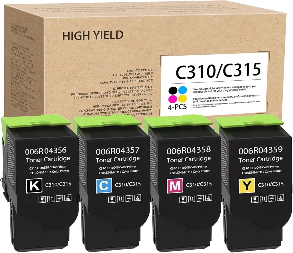 4-Pack C310/C315 High-Yield Toner for Xerox C310 C310DNI C310DNIM C315(BK/C/M/Y) - Image 1 of 4