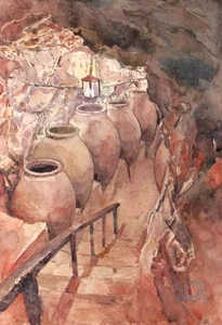 original painting 18 x 26 cm 62DdO artwork watercolor catacombs - Picture 1 of 1