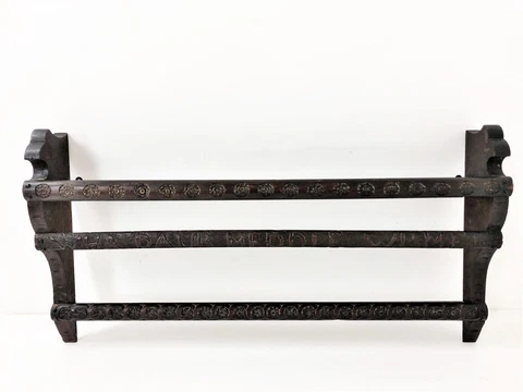 Ant. Victorian Carved Oak Plate/Wall Rack, 2 Plate Shelves, Scotland 1880, H795 Cover