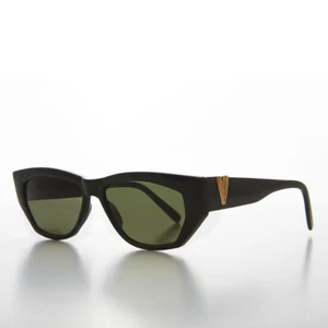 Black Chunky Vintage Sunglass with Gold Bling Green Lens- Val - Picture 1 of 3