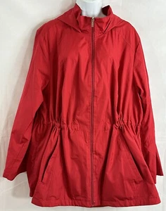 Susan Graver Plus Size 2X Red Hooded Zip Up Lightweight Windbreaker Zip Pockets - Picture 1 of 24