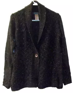 NEW ISLANDER BLACK/GRAY WOOL CASHMERE BLEND ONE BUTTON SWEATER CARDIGAN XS - Picture 1 of 3