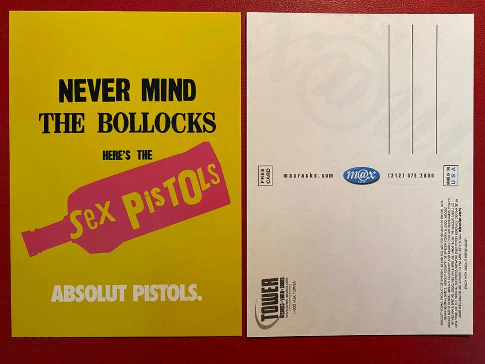 ABSOLUT SEX PISTOLS (2002) Cartolina Max Racks Card vodka USA Freecard