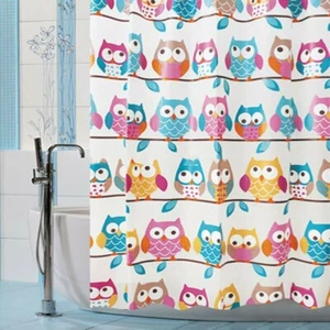 Owl Print Bathroom Shower Curtain Bathtub Waterproof Mould Proof Decor Home Chic - Picture 1 of 4