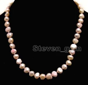 8-9mm Baroque Natural Freshwater Green Pearl Necklace for Women 17'' Chokers - Picture 1 of 48