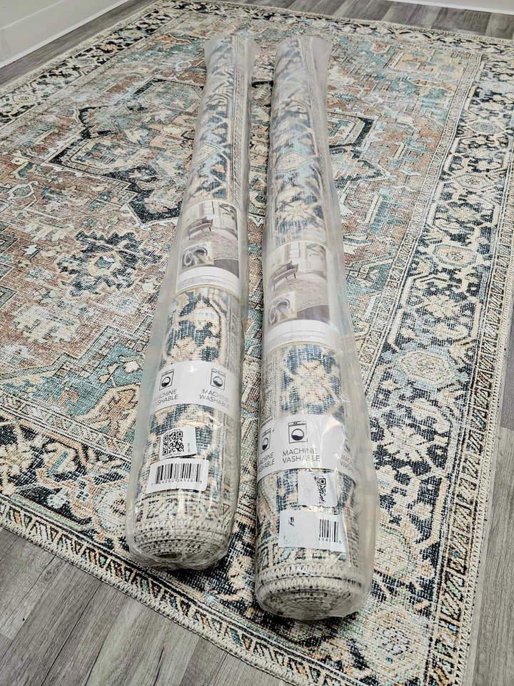 Alfombra nueva interior STAINMASTER Allen Roth lavable Tokali Medallion 5 X 8 espuma de mar Foto 1 de 4