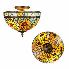Sunflower Stained Glass Chandelier Flush Mount Ceiling Light Tiffany Uplighter