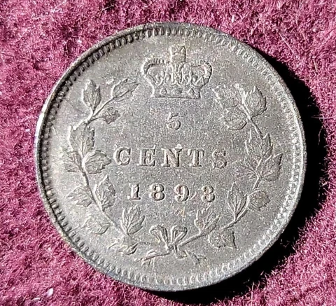 1893 Canada 5 cent silver  - Solid  XF (darkly toned)   stk#K955 Cover